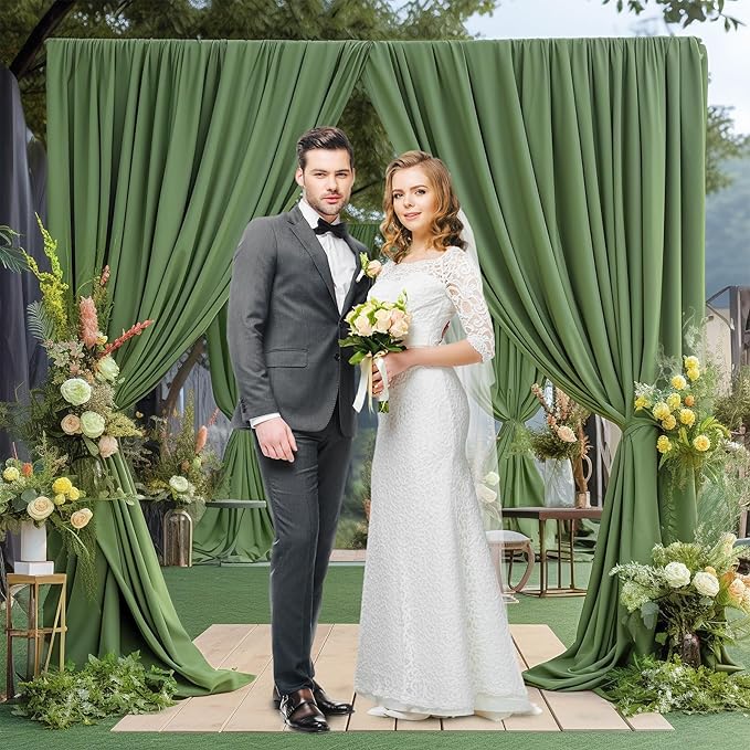 4 Panels Valley Green Backdrop Curtain for Parties Wrinkle Free Dark Green Photo Curtains Backdrop Drapes Fabric Decoration for Baby Shower Birthday Party Photography 20ft(W) x 10ft(H)