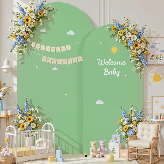 Beige Sage Green Arch Cover 7.2FT 6FT Wedding Arch Backdrop Covers Set of 2 Stretchy Spandex Balloon Arch Backdrop for Birthday Party Decor Baby Bridal Shower Anniversary Banquet Photo Background