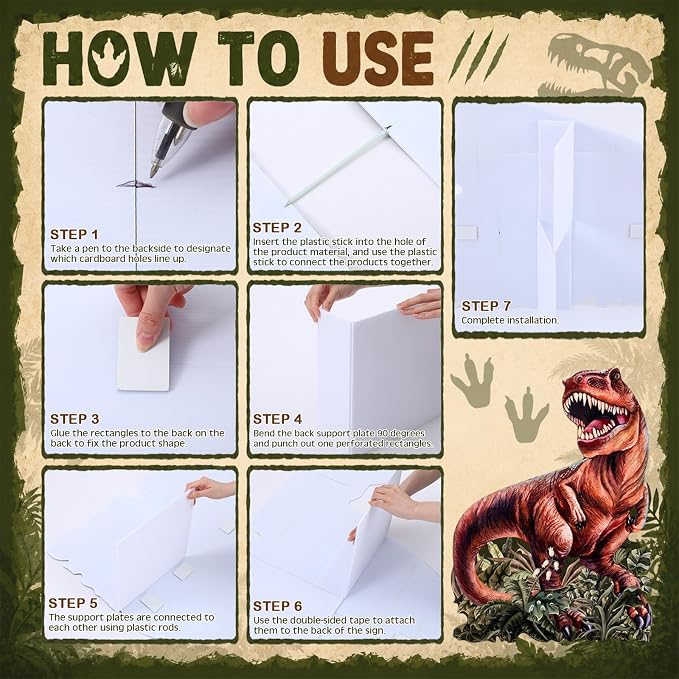 8 Pcs Dinosaur Party Decorations Set Includes 6 Pieces Dinosaur Theme Boxes and 2 Pieces Large Plastic Dino Standup Birthday Decor Photo Booth Prop Backdrop for Dino Party Supplies