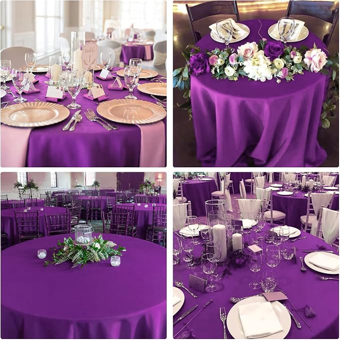 4 Pack Round Tablecloth 90 Inch Purple Polyester Washable Fabric Table Covers for Wedding Dining Table Buffet Parties Banquet Decor