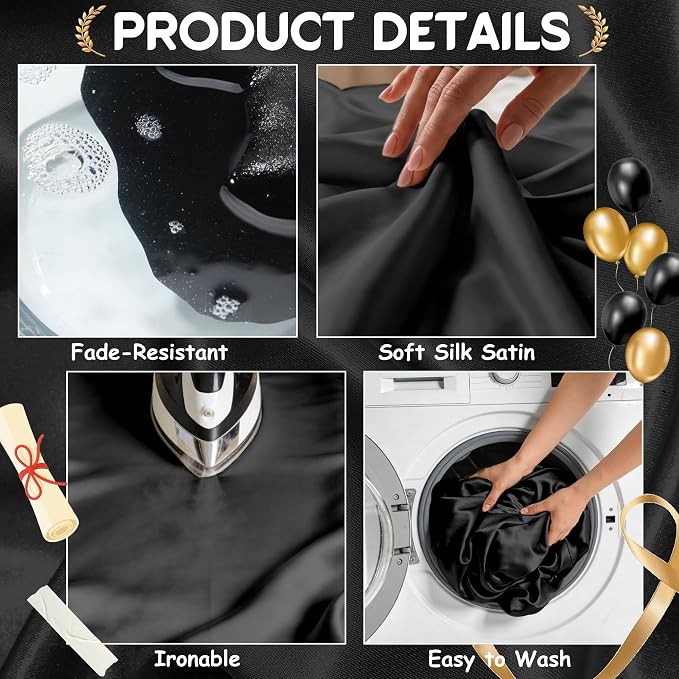 4 Pack Black Satin Tablecloth 58 x 102 Inches, Rectangular Satin Table Cloths for Wedding Reception, Birthday Party, Graduation & Holiday Banquet Tables