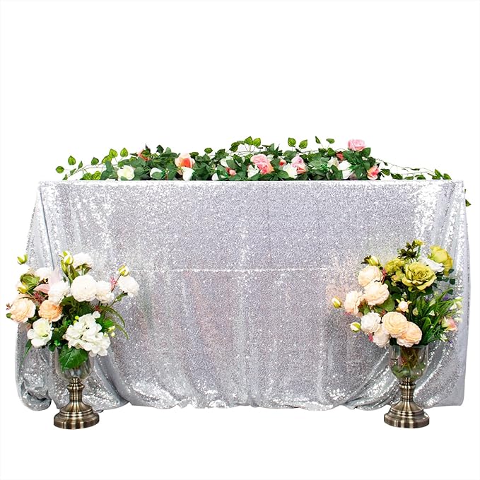 ShiDianYi Select Your Sale~90''x156''Silver Sequin Tablecloth, Wedding Table Cloth, Sparkle Sequin Linens, Glitz, Sequin Cake Tablecloth -M1020 (90''x156'')
