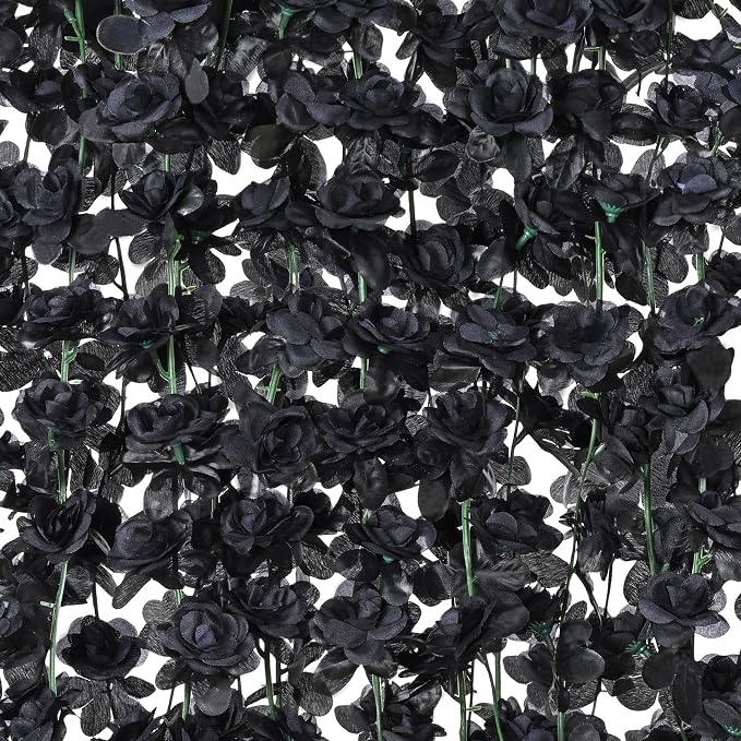 BLEUM CADE 12Pcs 98.4Ft Flower Garland Artificial Rose Vines for Bedroom, Cute Fake Hanging Flower Vines Floral Garland Decorations for Halloween Wedding Party Wall Room Decor Aesthetic