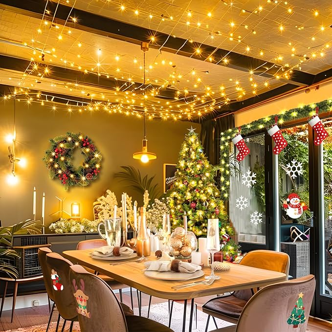 KNONEW Christmas String Lights Indoor Plug in,60FT 180LED Outdoor Waterproof Fairy Lights,8 Lighting Modes,Timer Memory Function for Bedroom Patio Balcony Party (Warm White)