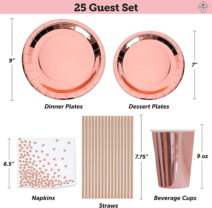 Bachelorette Party Decorations Kit, Rose Gold Bridal Shower, Bride Balloons, Banner, Sash, Tiara & Veil, Fringe Curtain, Mimosa Bar, Plates Cups Napkins for 25 Guests