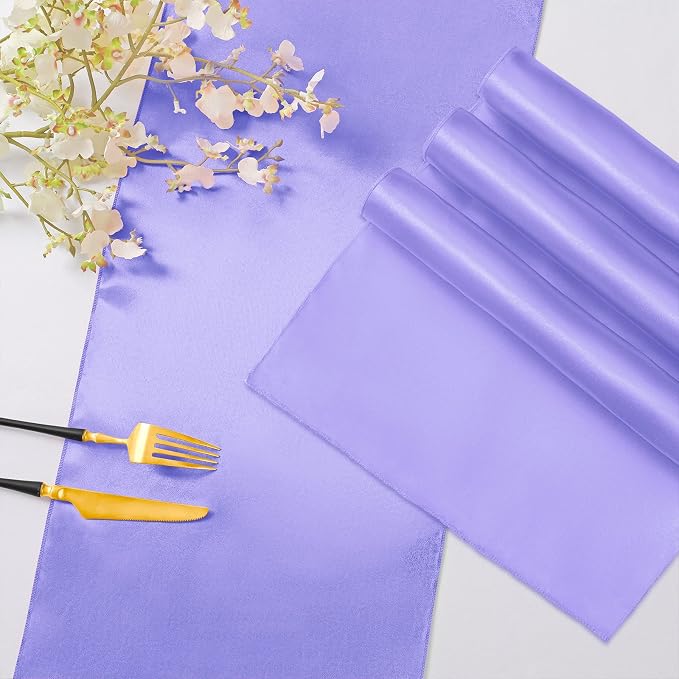 Horbaunal 24 Pack Lavender Satin Table Runner 12 x 108 Inch, Smooth Table Runners for Wedding Banquets Birthday Party