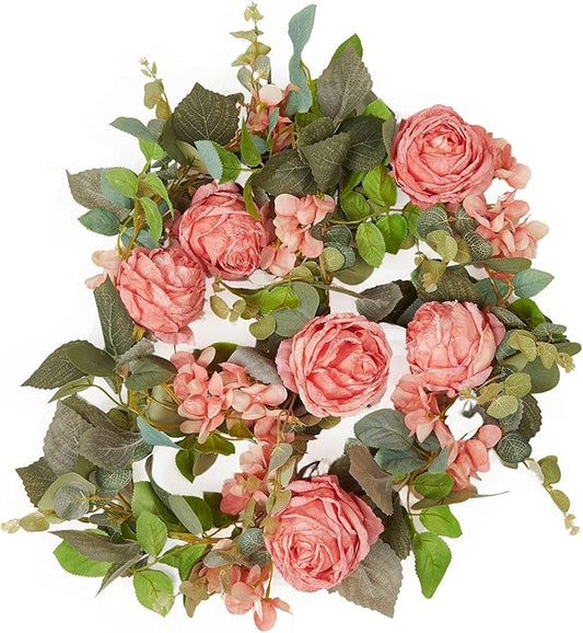 PONKING Flower Garland Artificial Rose & Hydrangea Vine Hanging Fake Flowers Vines for Wedding Birthday Party Valentines Christmas Room Wall Arch Decor, 1 Rose & 1 Hydrangea Dark Pink Floral Garland