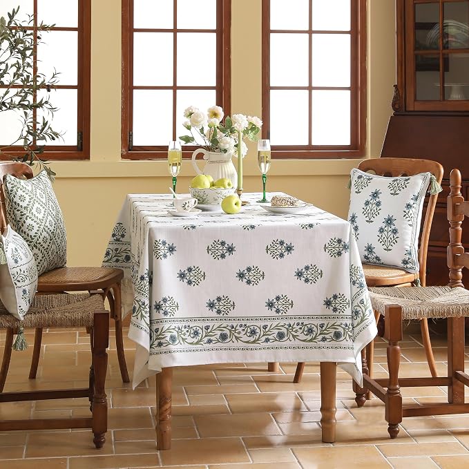 ISAENNE Designer French Linen Rectangular Tablecloth,118"x67"-Mosella F | Vintage Elegant Long Table Cloth Rectangle Table,Floral Pattern,Durable,Dining Room,Kitchen,Tea Party,Thanksgiving,Decor