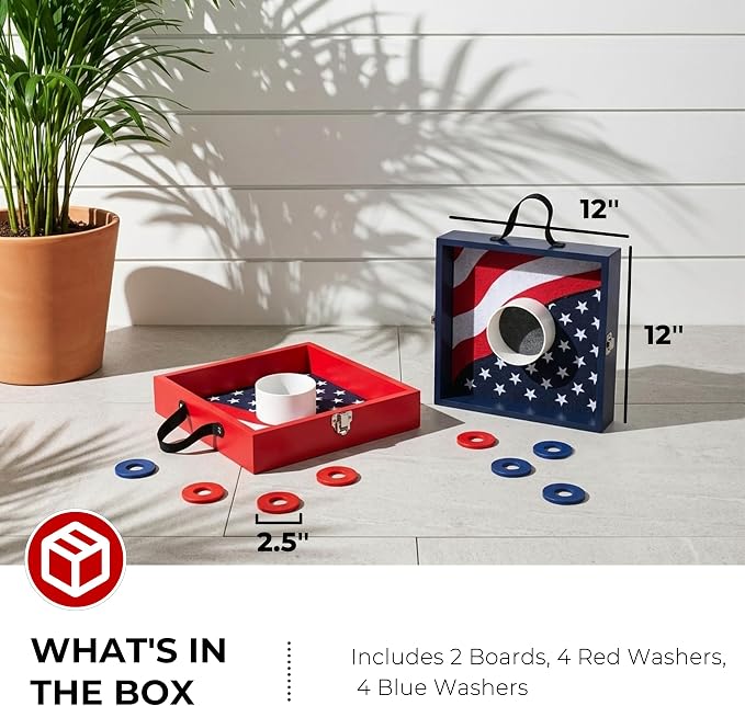 Washer Toss Game Set Portable Outdoor Lawn Game with 8 Steel Washers for Tailgating, Backyard BBQs and Camping