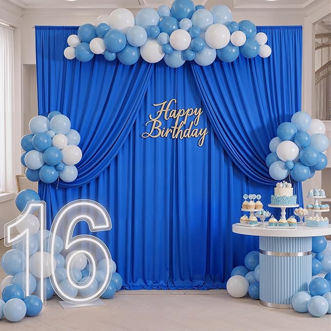50ftx10ft Wrinkle Free Royal Blue Backdrop Curtains for Parties, 10 Panels 5x10ft Silky Polyester Photo Backdrop Drapes for Weddings Birthday Party Photography Background Curtains