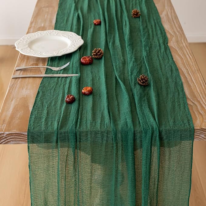 Keketoarrange Emerald Green Table Runner Cheesecloth Gauze 120 Inch 10 FT Rustic Boho Cheese Cloth Decor for Wedding Baby Bridal Shower Sheer Vintage Spring Summer Home Decorations