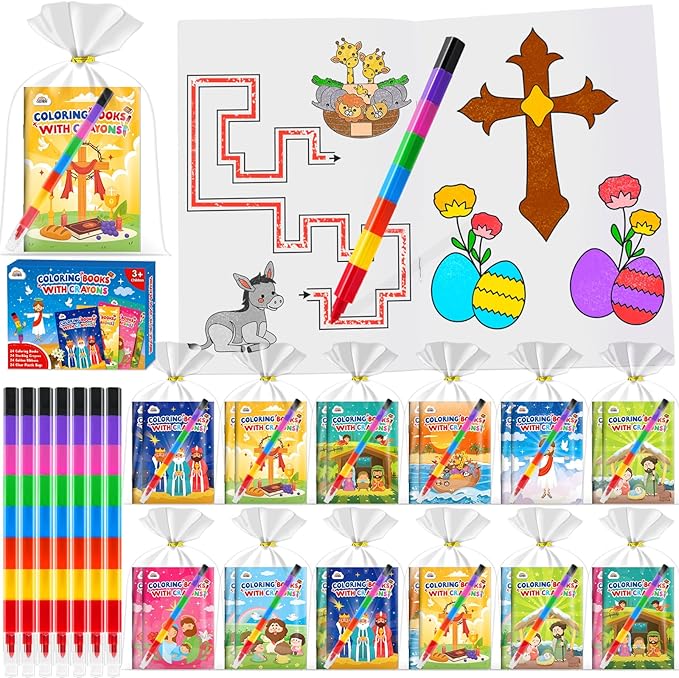ZMLM 24 Pack Christian Coloring Books for Kids with Crayons,Party Favors for Kids 4-8, Goodie Bags Stuffers for Toddlers, Classroom Prizes Birthday Return Gifts (Christian)