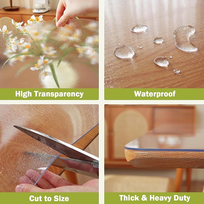 OstepDecor Frosted Clear Table Cover Protector 30 x 48 Inch, 1.5mm Thick Plastic Table Cover, Dining Table Protector Pad, Waterproof & Easy Cleaning PVC Desk Mat for Dresser, Coffee & Wooden Tabletop