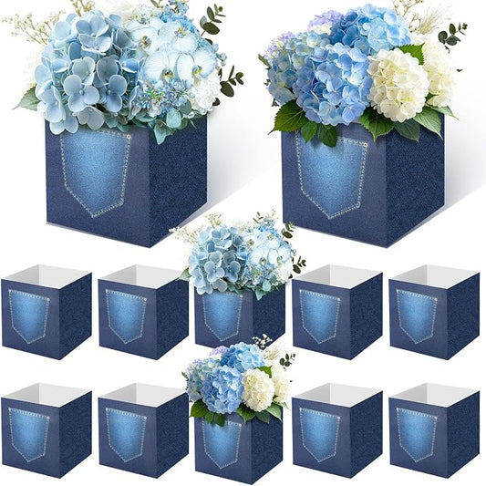 12 Pack Denim Baby Shower Centerpieces Decorations Blue Jean Party Flower Boxes Cowboy Western Baby Boy Shower Decor Gender Reveal Flower Boxes Photo Props Party Supplies