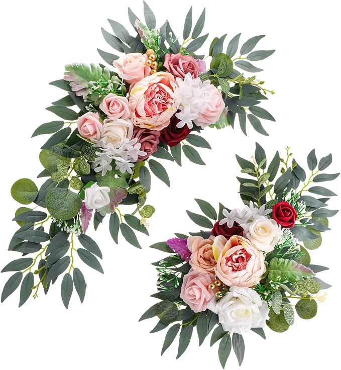 2 Pcs Wedding Arch Decorations - Reusable Artificial Hanging Flowers Floral Swag Greenery Garland for Wedding Welcome Sign Backdrop Bridal Ceremony Reception Backdrop Decoration