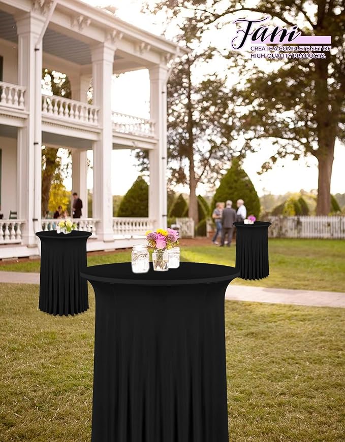 6 Packs 24"x 43" Round Cocktail Table Skirt, Spandex Fitted High Top Table Skirt, Spandex Stretch Cocktail Tablecloth for Wedding Party Bar Banquet Birthday Tables(Black)
