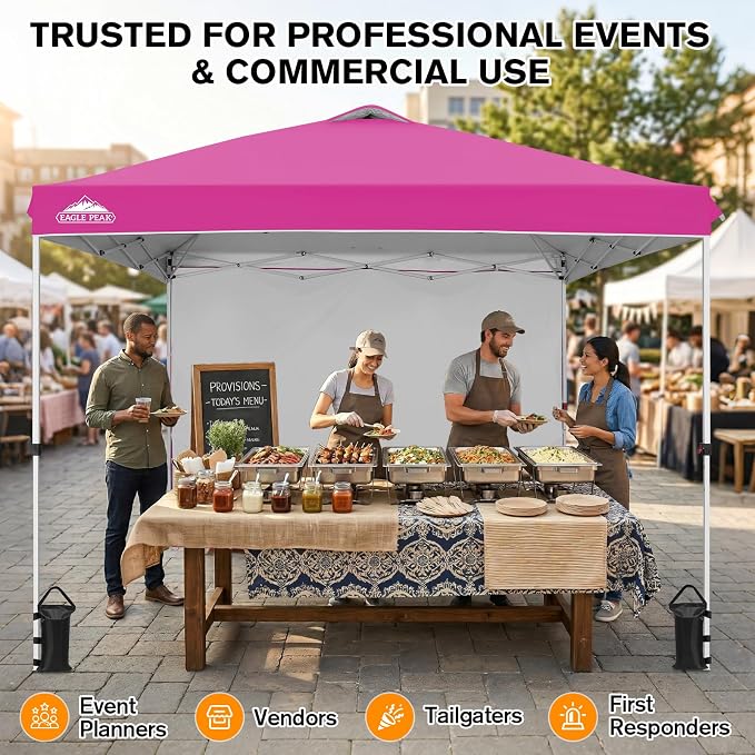 EAGLE PEAK Commercial Canopy 10x10 Pop Up Canopy Tent with 1 Sidewall, Easy Setup Heavy Duty Instant Event Shelter for Vendors & Markets, Outdoor Sun Shade, Pink