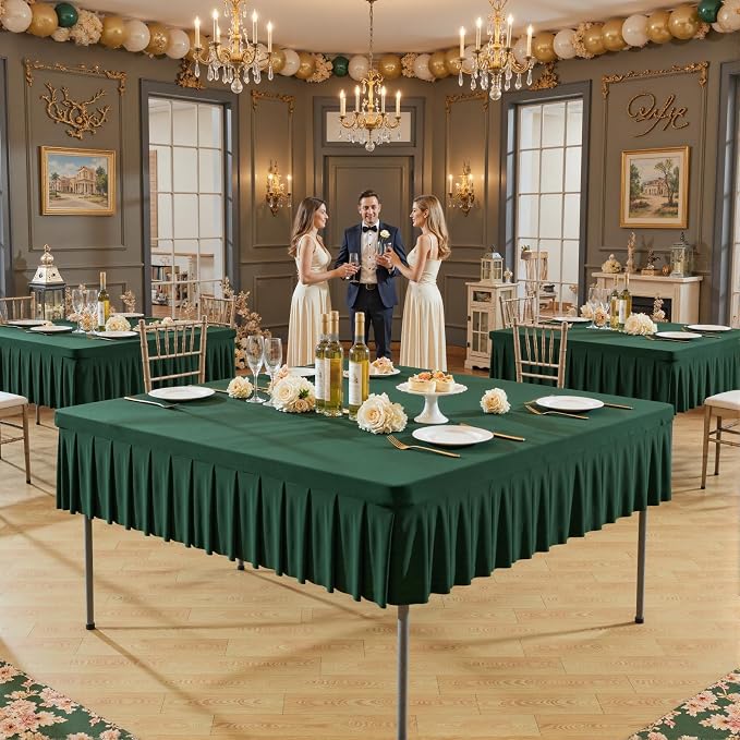 Shillance 48x48 Inch Green Spandex Square Tablecloth,Wrinkle Free Green Fitted Table Cloth for Square Tables,Washable Pleated Table Cover for Wedding Birthday Cocktail Party Buffet Dinner Camping