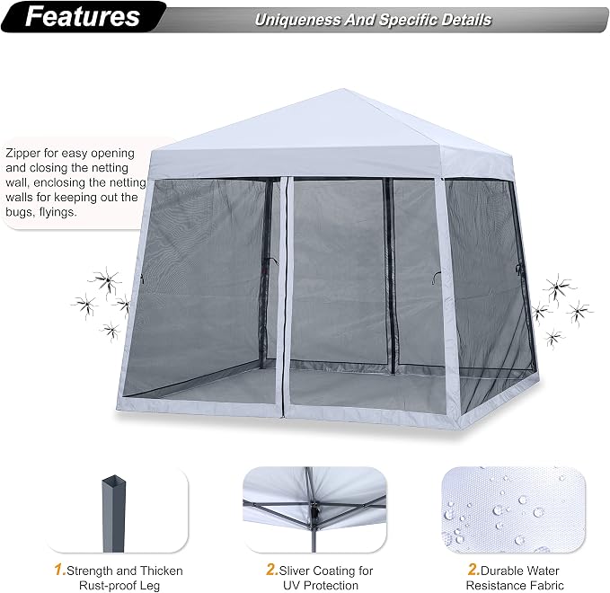 ABCCANOPY Stable Pop up Outdoor Canopy Tent with Netting Wall, White