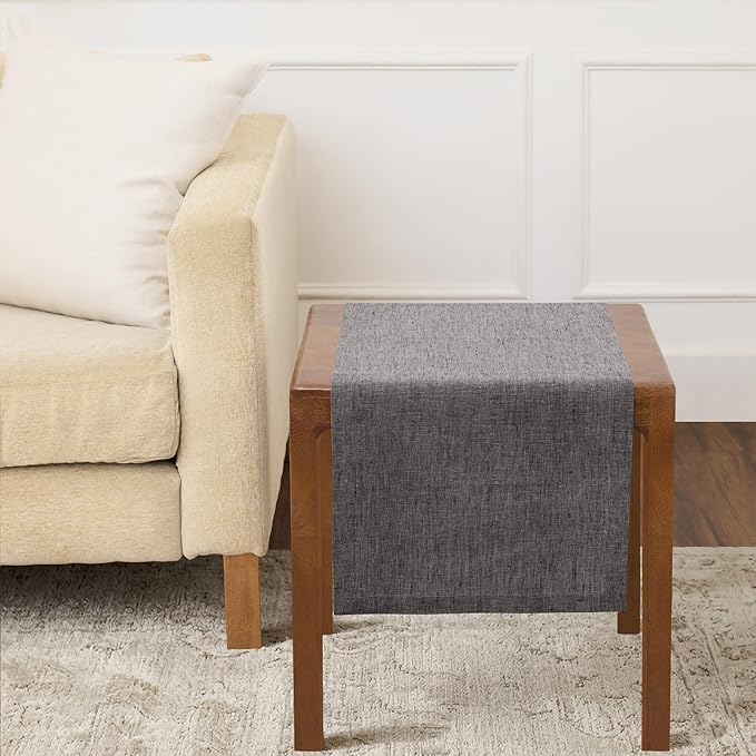 Solino Home Linen Table Runner 36 Inches - 100% Pure Linen Charcoal Grey Table Runner 14 x 36 Inch Ideal for Dresser and Coffee Tables - Athena