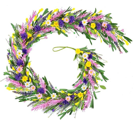 6.5 Ft Summer Spring Wildflower Garland Artificial Floral Garland for Mantle Daisy Floral Wisteria Vine Wreath Wild Flower Garlands for Mantle Wedding Arch Porch Table Farmhouse Outdoor Decor