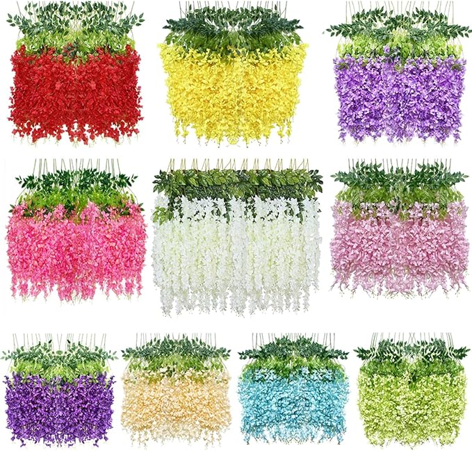 Artificial Wisteria Hanging Flowers Fake Wisteria Flower Garland Silk Vines Rattan Decor for Home Wedding Arch Wall Garden Greenery Bedroom Outdoor Office Party Decoration (12, Light Pink)