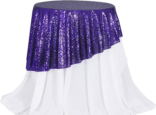 PartyDelight Sequin Tablecloth Round 50" Purple for Wedding Party Birthday Bridal Baby Shower and Other Events Decorations