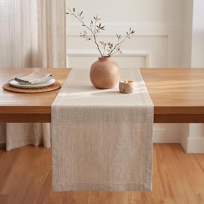 Solino Home Linen Table Runner 60 Inches - 100% Pure Linen Light Natural Table Runner 14 x 60 Inch Ideal for Dresser and Coffee Tables - Spring, Summer, Mothers Day - Diana Medium Weight