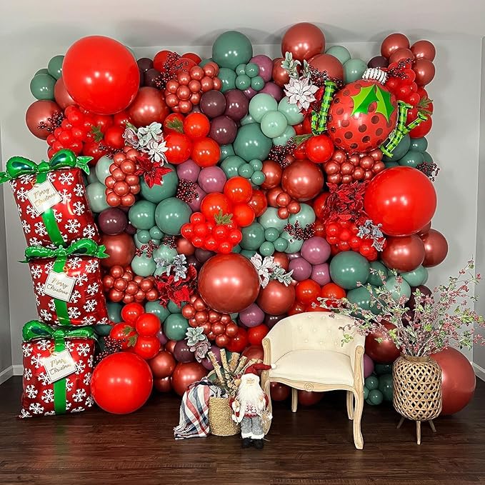 Double Stuffed Red Balloons Different Size 115Pcs 5/10/12/18 Inch Rudy Red Balloon Garland Arch kit for Birthday Wedding Baby Shower Christmas Party Decorations