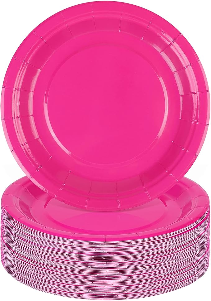 Breroa 72 Pieces Hot Pink Paper Plates 7 Inch Bulk Paper Plates Disposable Round Dessert Plate Heavy Duty Solid Color Plate Table Decors Party Supply for Birthday Party, Dinner Table, Wedding