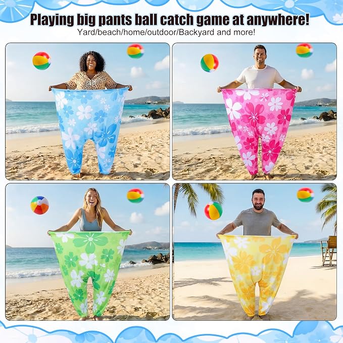 Seematn Granny Pants Yard Game Set of 4 Big Pants and 20 Balls 1 Pump, Granny Pant Outdoor Party Game for Adults Teens Group Family Reunions Backyard Tossing Fun