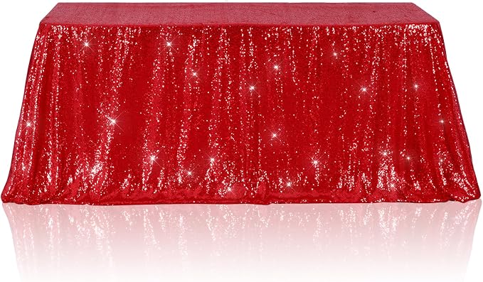 Poise3EHome Red Sequin Tablecloth 60×102 Inch Rectangle Sparkly Fabric Table Cloth for Birthday Wedding Party Holiday Christmas Baby Shower Decoration