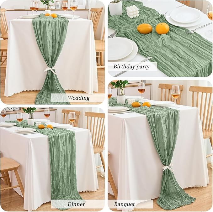 18 Pack Sage Green Cheesecloth Table Runner 21.5x120 Inch, Semi Sheer Boho Gauze Cheese Cloth Fabric Table Runners 10 FT Long for Wedding Party Baby Shower Birthday Home Decor