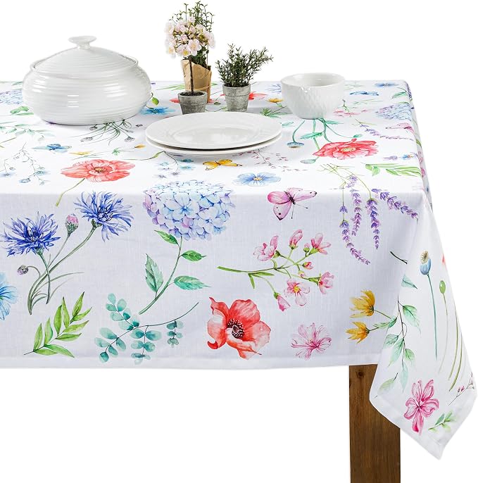 Maison d' Hermine Table Cloth Rectangle Table 100% Cotton 70 x 108 Inches Tablecloth Reusable Decorative for Dining Kitchen Room Farmhouse Party Home Hotel Restaurant Spring Summer - Just Floral
