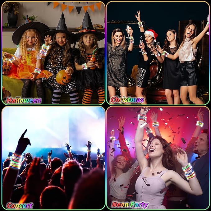 160 Pack Glow Bracelets Bulk, Glow in the Dark Party Supplies, 10 Color LED Light Up Bracelets for Adults & Kids Birthday Wedding Party Favors Concert New Year Carnival Raves