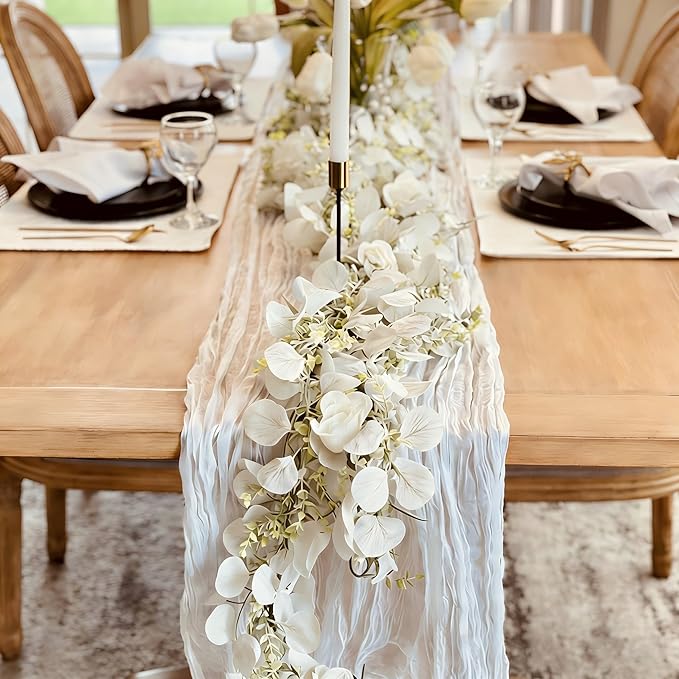 CQURE 3Pcs Eucalyptus Garland,Artificial Eucalyptus Leaves Table Greenery Garland Wreath Vines for Wedding Party Table Fireplace Bedroom Wall Room Decor