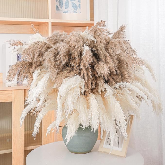 30 Stems 28 inch Boho Decor Tall - Dried Pampas Grass, Brown & White Pampas Grass Fluffy Large, Dry Flowers, Tall Pampas Bulk for Room Decor, Home Decor Floor,Wedding Decor
