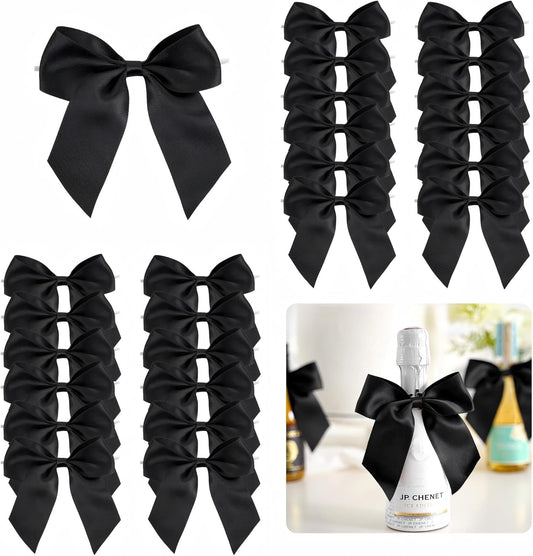 4.5" Satin Ribbon Black Bows for Gift Wrapping, Twist Tie Bows, Cute Bows for Crafts, Party Favors, Premade Bows Pre-Tied Decorative Bows for Flower Bouquets Candy Apple Bows-24 Counts