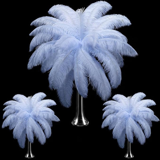 Maitys 90 Pcs Large Natural Ostrich Feathers Bulk 14-16 Inch (35-40cm) 12-14 Inch (30-35cm) 10-12 (25-30cm) Ostrich Feathers Plumes for Centerpieces Wedding (Light Blue)