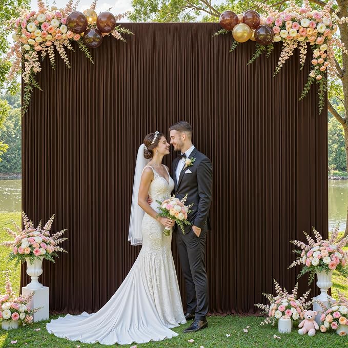 Dark Brown Backdrop Curtains-Wrinkle-Free Polyester Photography Drapes Party Curtain Background for Baby Shower Wedding Decorations- 8 X10FT