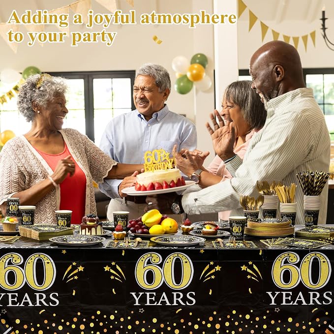 Funnymoom 452 Pcs 60th Anniversary Party Decorations, Cheers to 60 Years Paper Plates Napkins Cups Tablecloth Cutlery Straws Disposable Tableware Set for 60th Birthday Party Supplies for 50 Guests