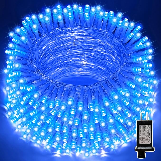LAMPHOME 66FT 200 LED Blue Christmas Lights,16 Modes Connectable Fairy String Lights, Plug in Indoor Outdoor Blue Lights for Xmas Tree, Party, Garden, Hanukkah, Independence Day Patriotic Patio Decor