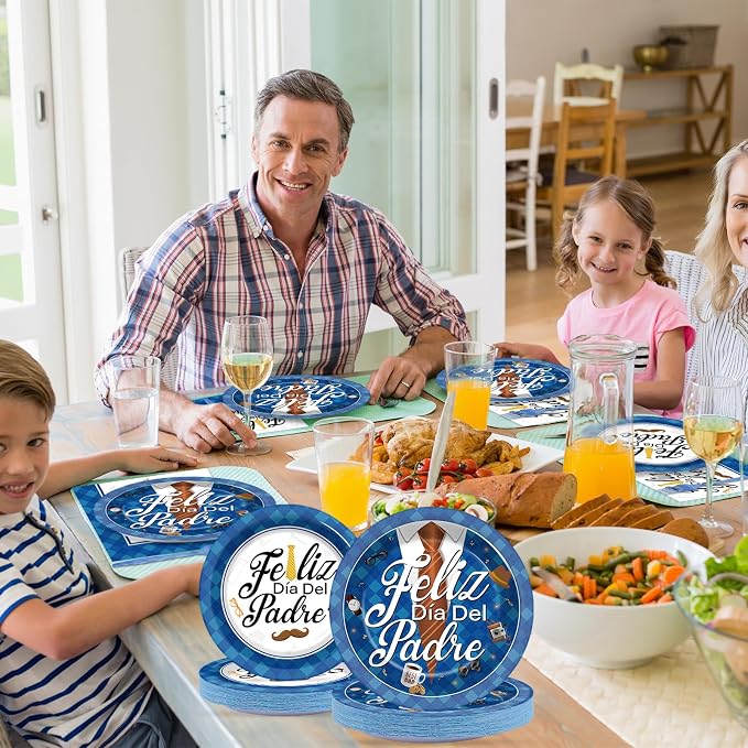 96Pcs Dia Del Padre Party Supplies Decoracion, Happy Fathers Day Paper Plates and Napkins, Feliz Día Del Padre Tableware Disposable Dessert Dinnerware for Dad's Day Celebration for 24 Guests