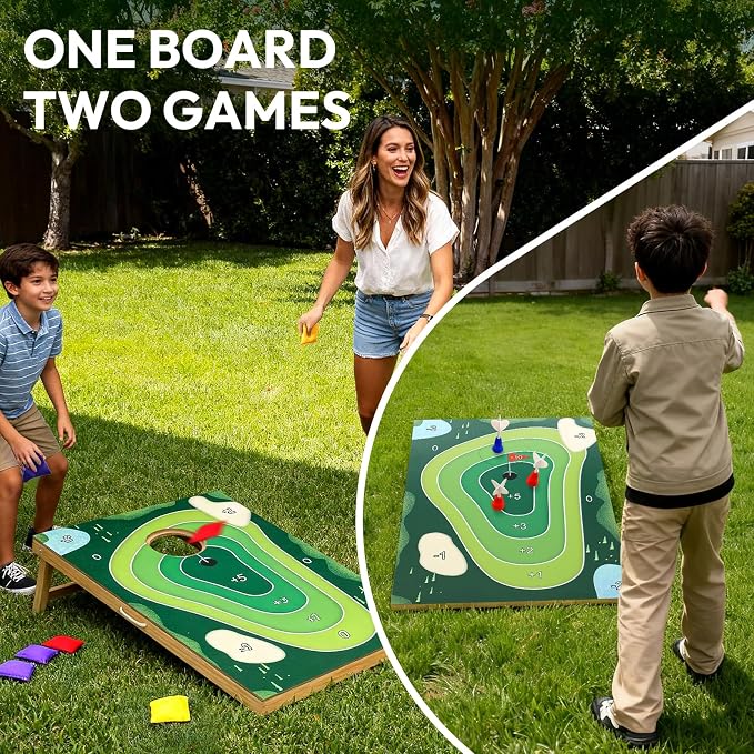 2-in-1 Cornhole Board Set & Dartboard Target Game, Adults Bean Bag Toss for Yard Games with 4 Darts & 4 Bean Bags, Indoor Outdoor Office Party Play, 33.5in x 21.6in (2-in-1 Cornhole Board Set)