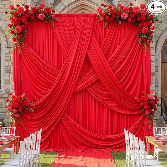 20ft×12ft Red Backdrop Curtain for Wedding Parties, 4 Panels Wrinkle Free Polyester Photo Backdrop Drapes Back Drop Cloth for Memorial Day Birthday Photography Background