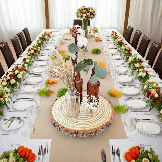 10 Pcs 8-10 Inch Unfinished Wood Slices for Centerpieces,Natural Wood Rounds for Crafts Rustic Wedding and Table Decorations,Wooden Discs with Tree Bark,Ideal for Crafts,Painting,and Holiday Decor