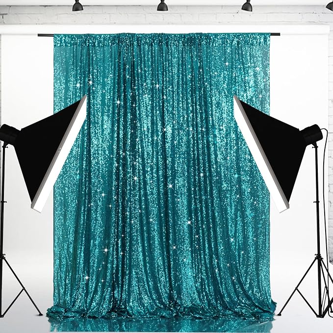 Eternal Beauty Teal Sequin Backdrop, 20x10 Ft Glitter Background Curtains for Shimmer Photography Party Wedding Birthday Back Drop Decor