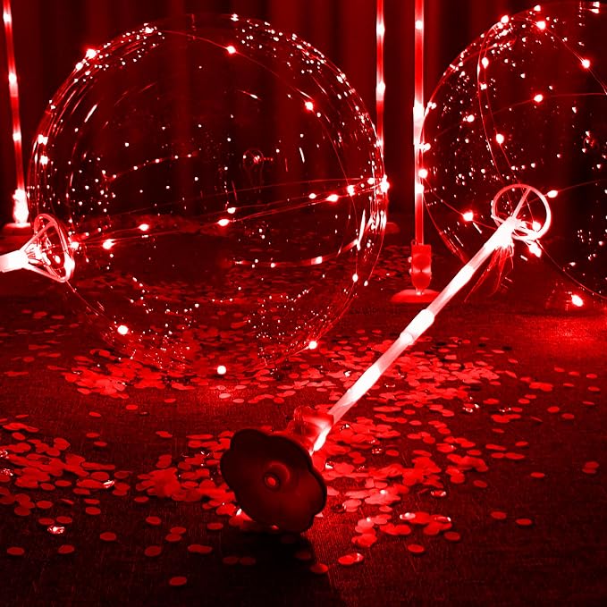 Lightsfever Red 6pc LED Light up Balloon with sticks, stands and batterys, for tabletop no helium required DIY Kit (red)