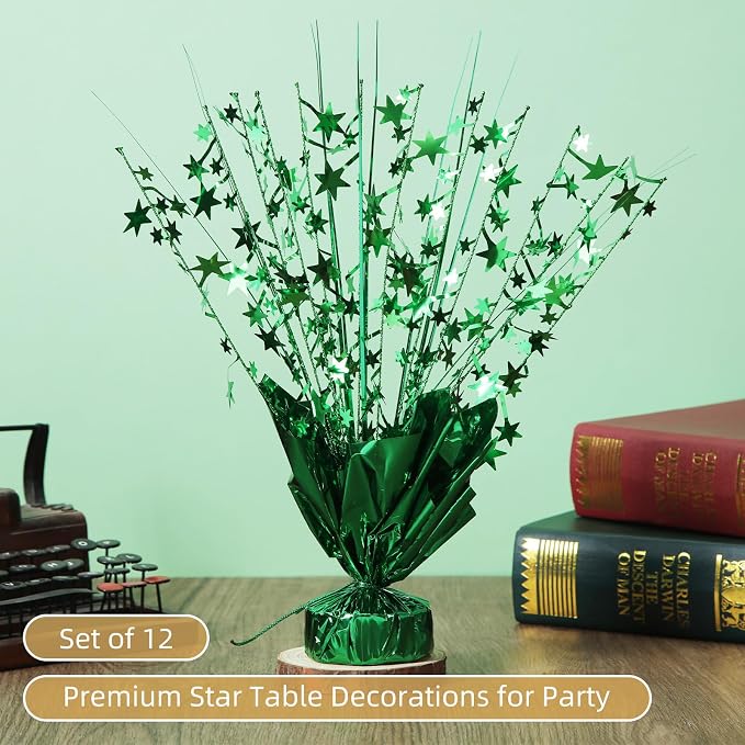 12 Pack Green Metallic Foil Spray Centerpiece Star Table Decoration Burst Table Centerpieces for Birthday New Year Wedding Anniversary Graduation Party Supply (Green)