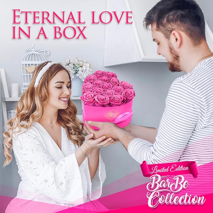 GLAMOUR BOUTIQUE 16 Flower Forever Heart Shape Box, Mothers Day Gift For Mom, Eternal Preserved Roses Gift for Her, Flowers bouquet, For Birthday, Anniversary, Girlfriend - Velvet Pink (Color-Treated)